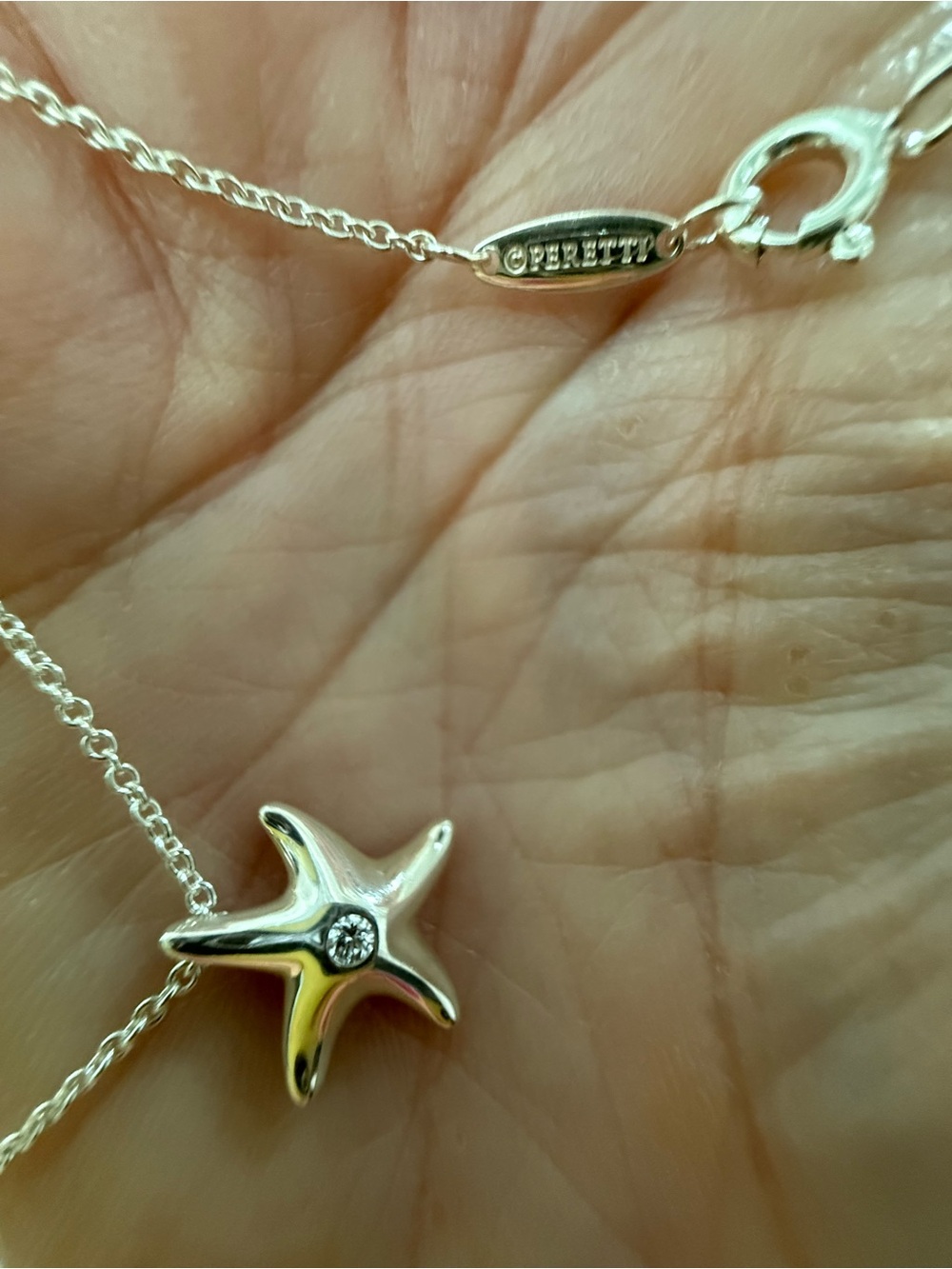 Tiffany & Co. Elsa Peretti Starfish Pendant sterling silver, center diamond, EUC